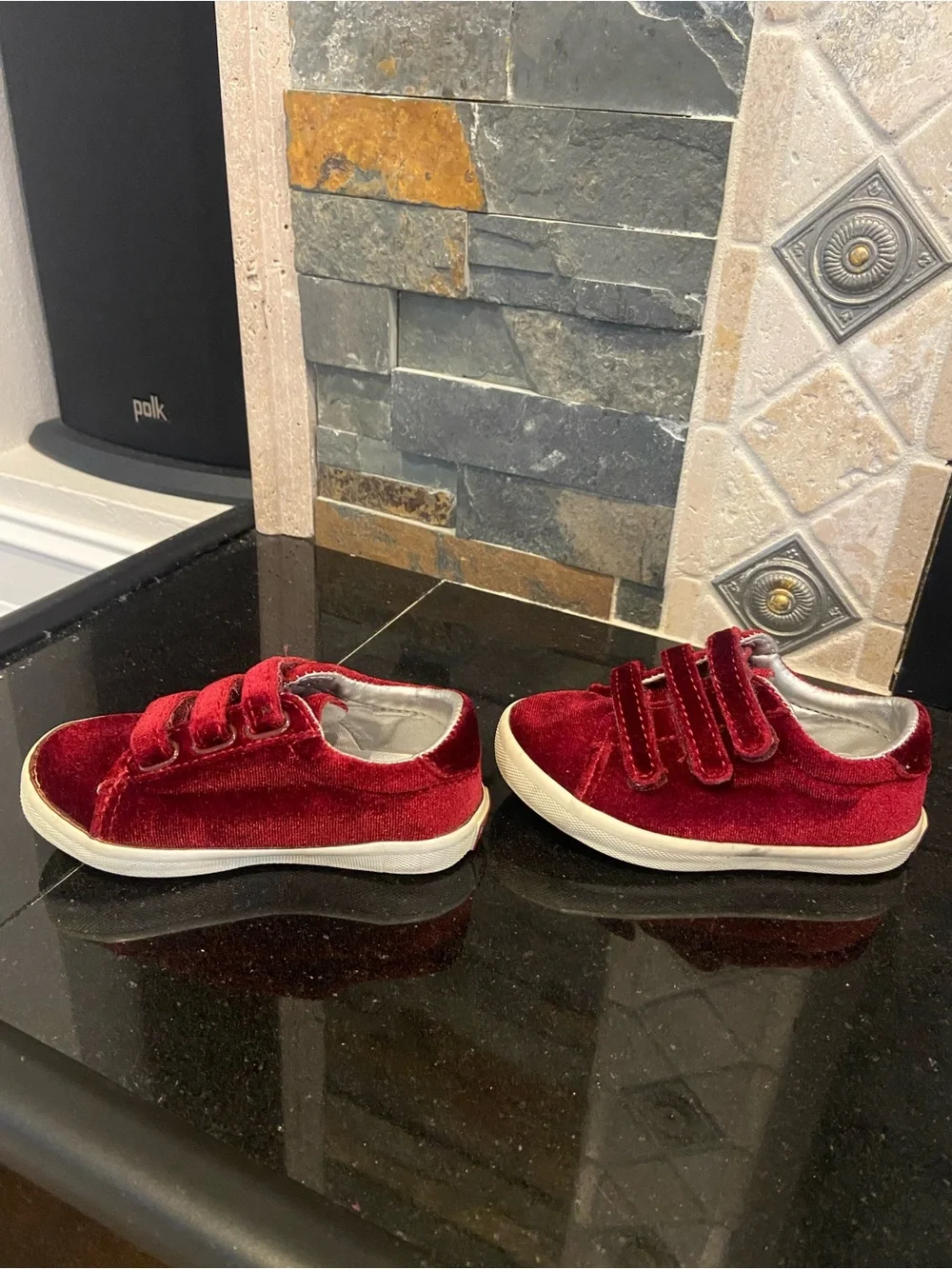 Janie and Jack Girls' Velvet Red Hook-and-Loop Sneakers